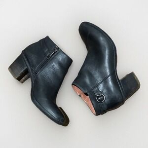 Dansko Black Leather Side Zip Ankle Boots Block Heel Buckle Detail Size 38